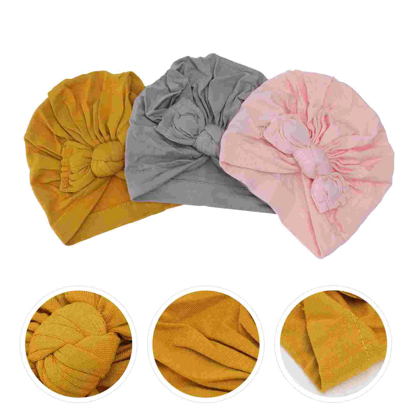 

3pcs Turban Cap Hat Infant Beanie Bonnet Bun Knot Cap Breathable Infants Cap Headwear for Kids Toddler Newborn ( Mixed Color )