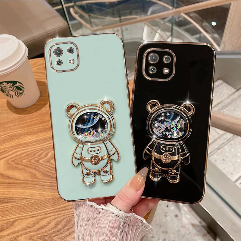 

Phone Case for Xiaomi Mi 11 ultra Mi11 Xiaomi11 11ultra 5G Luxury Plating Quicksand Cartoon Bear Fold Stand Phone Case Cover