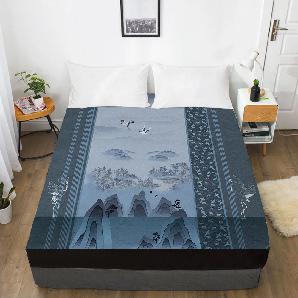 

1pc Elastic fitted sheet bed sheet With An Elastic Band Mattress Cover 160x200 Customizable size Bed cover Bedding retro hills