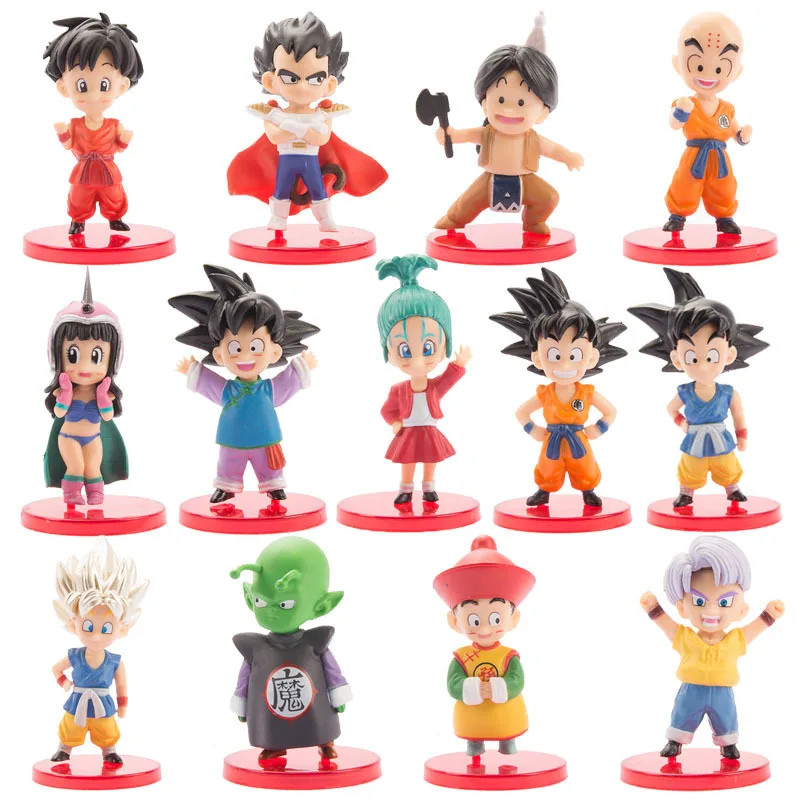 13pcs/Set Dragon Ball Anime Figure Super Saiyan Son Goku Dende Kulilin ChiChi Q Version Model Figurine PVC Statue Collection Toy
