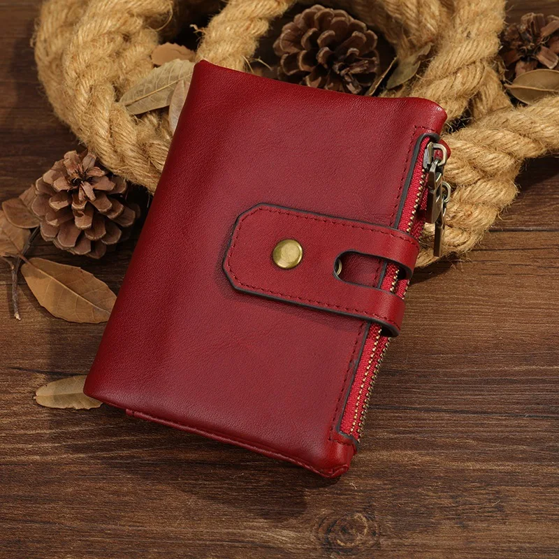 

Кошелек из натуральной кожи для женщин и мужчин, короткий бумажник с кредитницей и RFID-защитой, тонкий Дамский держатель на молнии