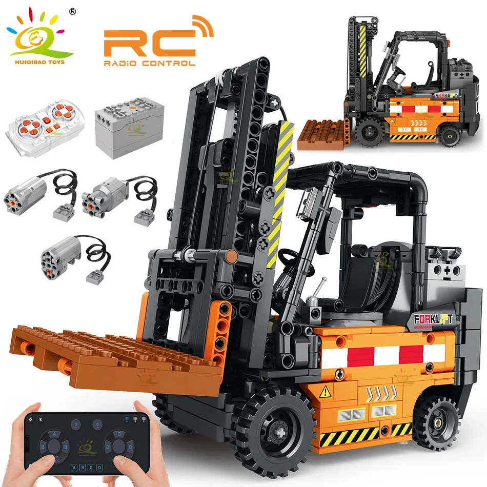 

HUIQIBAO 722 шт Электрический пульт дистанционного управления инженерный вилочный погрузчик строительные блоки городской строительный автомобиль кирпичи техническая игрушка для детей