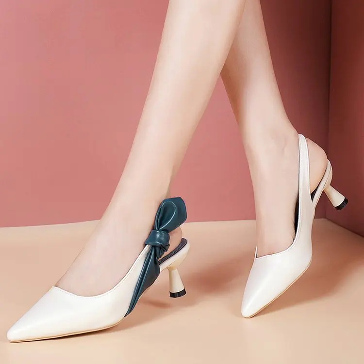 

Туфли женские на высоком каблуке-шпильке с острым носком и бантом