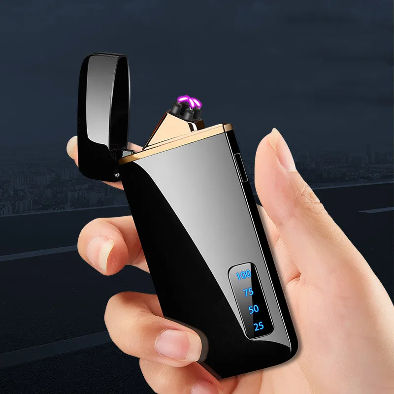 

Portable Metal Windproof Dual Arc Lighter Digital Power Display Plasma Pulse Flameless Touch Sensing USB Lighter Men's Tool