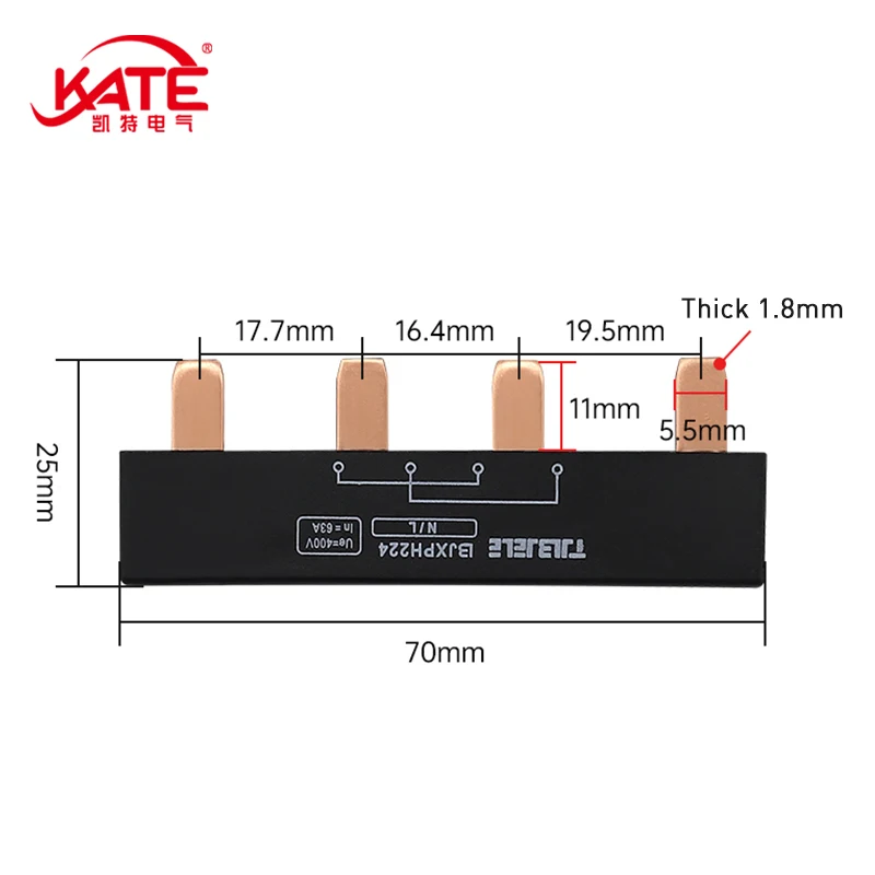 

1Pcs 2P63A Red Copper Busbar Distribution Box DZ47 Circuit Breaker Overvoltage And Undervoltage Protector Terminal Block Busbar