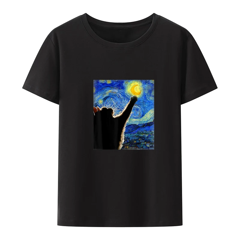 

Футболка женская с графическим принтом, хлопковая рубашка с надписью «Звездная ночь», с изображением кота, кошки, влюбленной кошки, мамы, кота, папы, летняя одежда для студентов