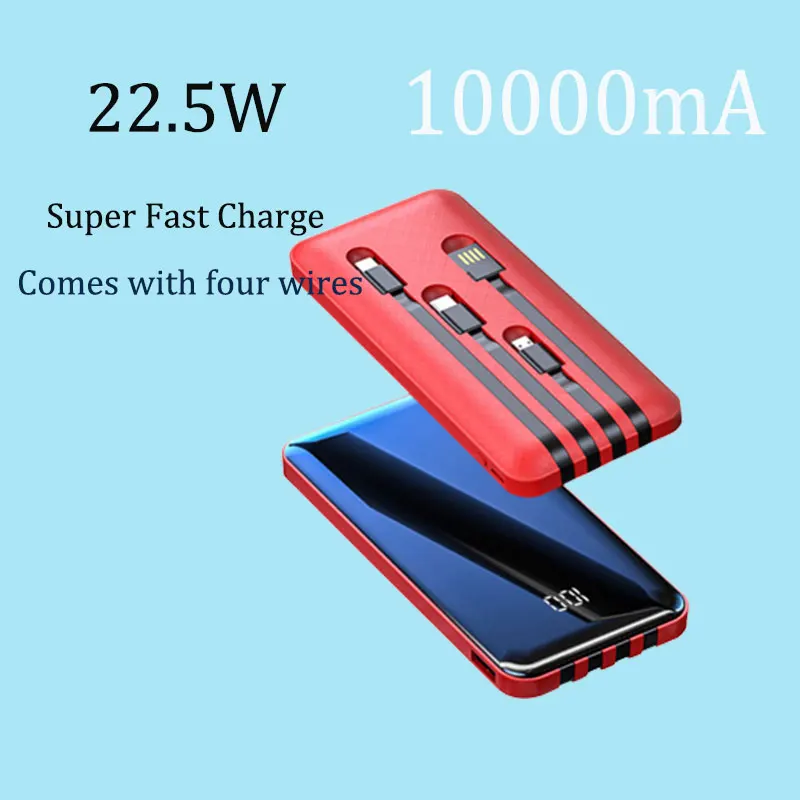

Mini Power Bank 10000 mAh Built in Cables PowerBank External Battery Portable Charger For iPhone Xiaomi Samsung Huawei