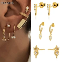 tiande silver color gold plated stud earrings for women vintage zircon piercing dangle earrings 2022 fashion jewelry wholesale