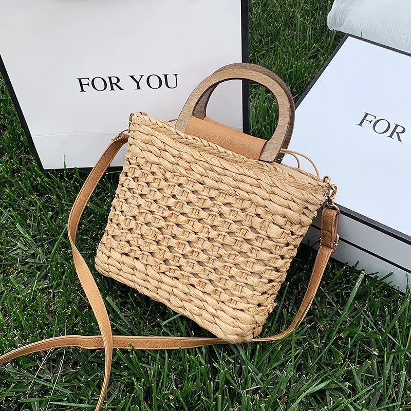 

Bolso Cruzado Retro Con Diseño De Asa Superior Para Mujer, Bandolera De Paja Tejida De Estilo Veraniego, Con Diseño De Marca