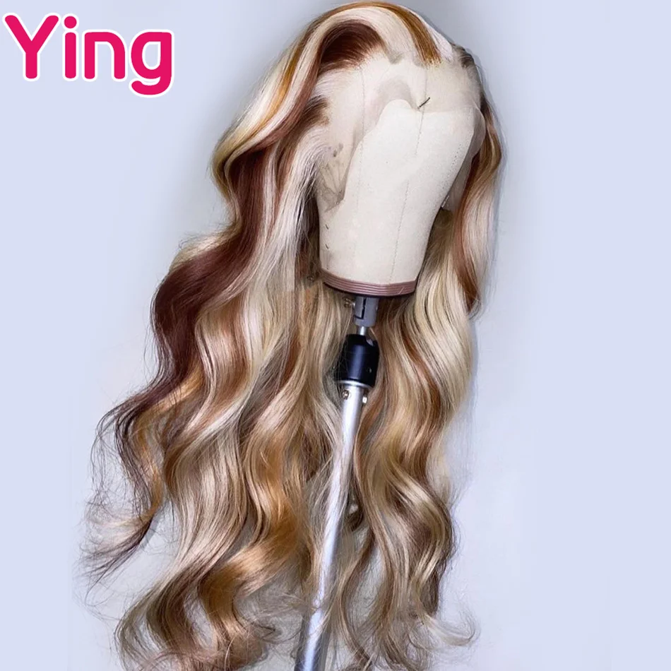 Highlights Brown Blonde Colored Body Wave Transparent 13X6 13X4 Lace Frontal Wigs for Women Pre Plucked Lace Front Wigs 180% enlarge