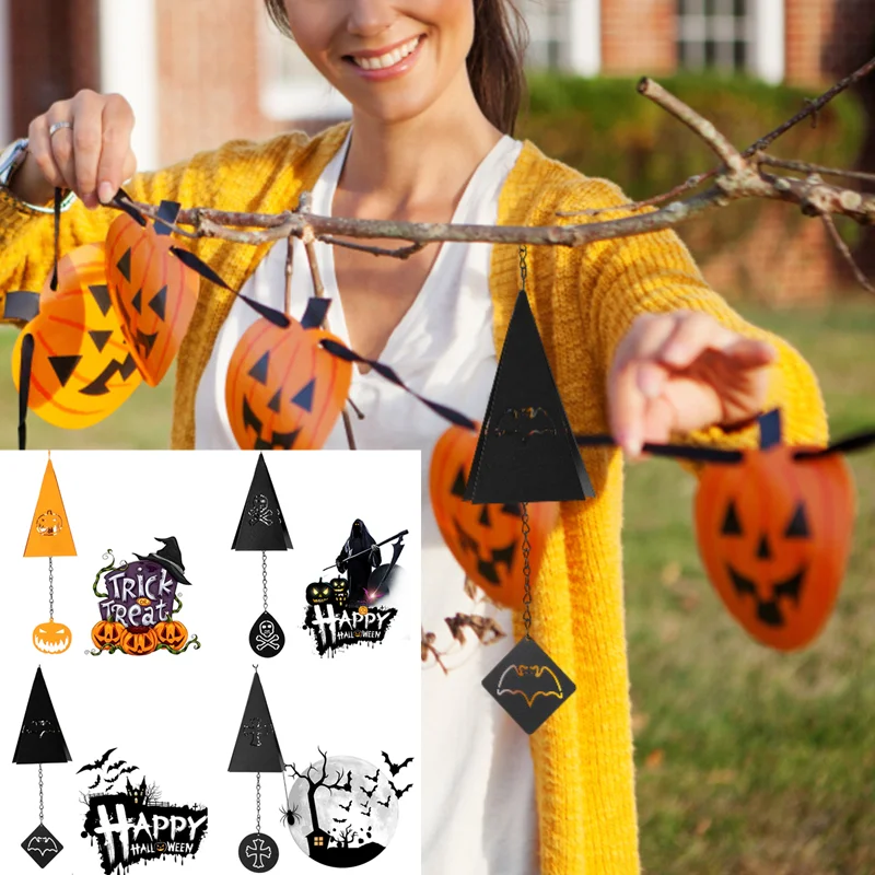 

Треугольные ветряные колокольчики, наружные подвески, ветряные колокольчики, тыква, летучая мышь, крест, Череп, украшение на Хэллоуин, Декор...