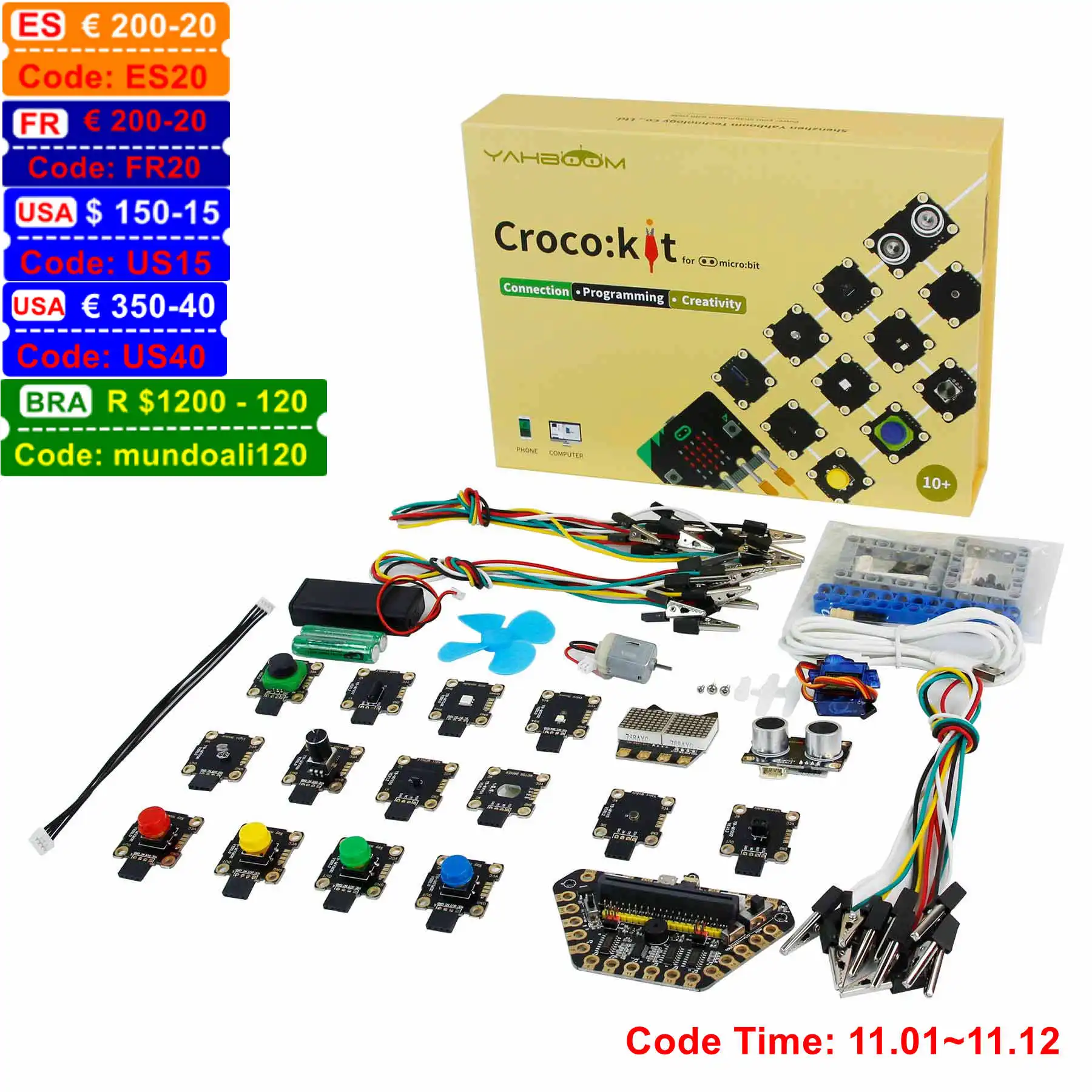 

Yahboom Crocokit Sensor Kit with Alligator Clip for DIY Projects Compatible with Microbit V2 V1.5 Robot Programming Toy Kit