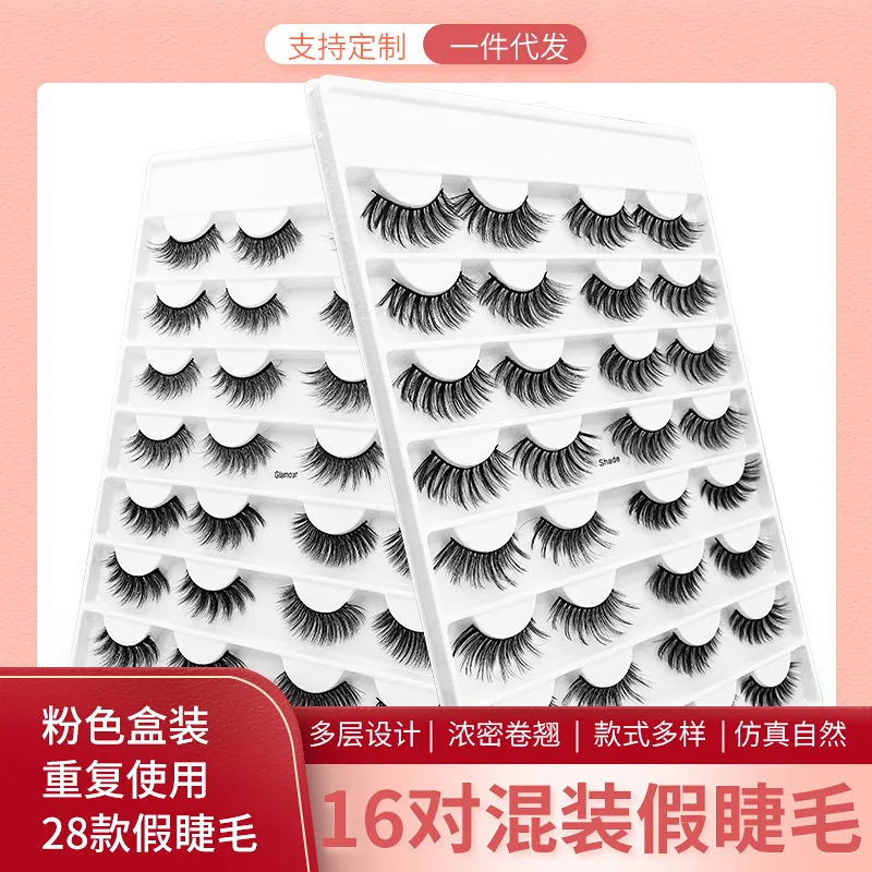 

16 Pairs Eye Lashes 3D Natural Fluffy Handmade Volume Faux Mink Russian Strip Lashes Makeup Tools Fake Eyelashes Extension