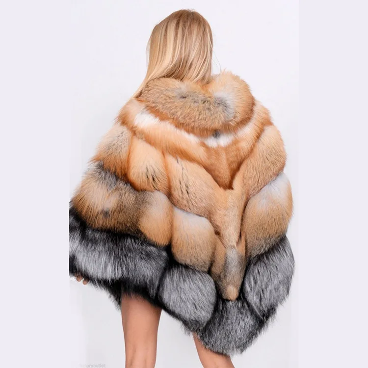 Winter Fox Fur New Color Coat Mid-length Red Fox Silver Fox Cloak Fur Jackets Warm Fur Coats for Women