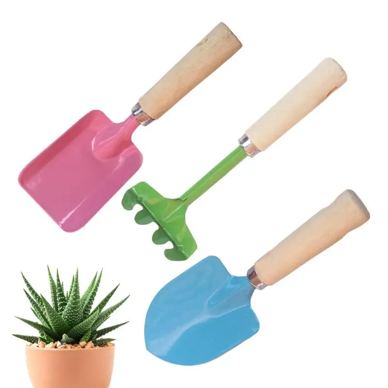 

Металлические садовые инструменты, антикоррозийные, 3 шт., ручные садовые инструменты с деревянной ручкой, квадратная лопата, круглая лопатка, грабли, удобный садовый комплект