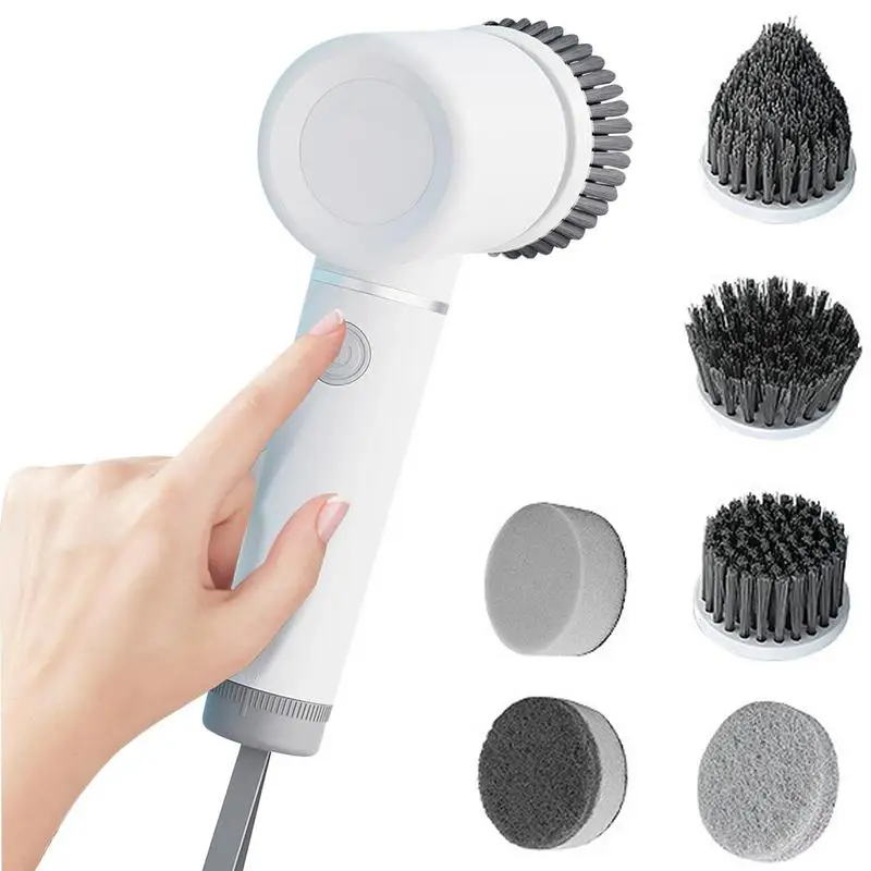 

Handheld Electric Spin Scrubber Power Cleaning Brush Shower Scrubber With 5 Replaceable Heads Cordless Automatic Power Scrubber
