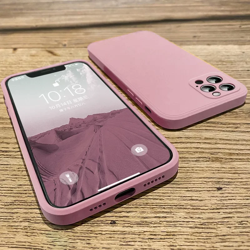 

2022 Trend For iPhone 11 12 14 13 Pro Max Mini X XS Max XR 7 8 Plus Full Lens Protection Cover Square Liquid Silicone Phone Cas