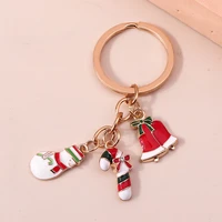 new christmas bell keychain cute enamel christmas snowman charms pendants key chains for women girls party keyrings gift