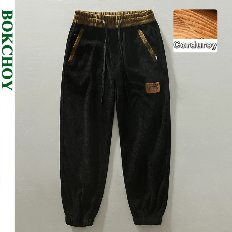 

Autumn Winter New Retro Street Fashion Style Bundle Feet Solid Color Corduroy Casual Pants Men's Slim Trousers E2272
