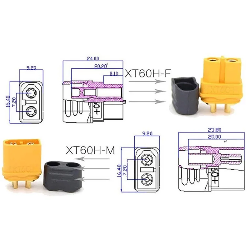 10 x Amass XT30 XT30U XT60 XT60H XT90 Bullet Connectors Plug For RC Quadcopter FPV Racing Drone Lipo Battery images - 6