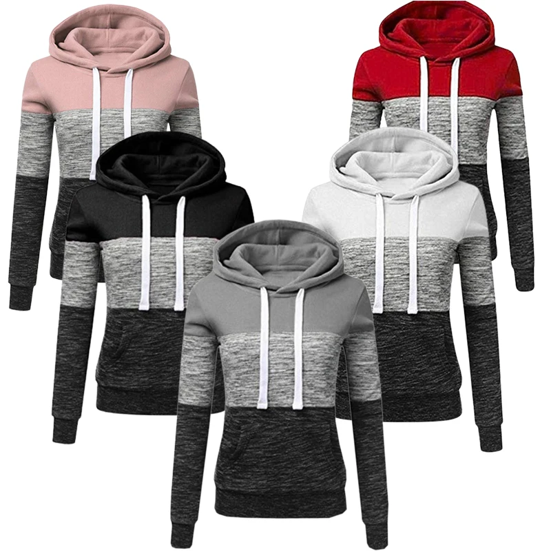 

Women Hoodies Autumn Winter Sweatshirts Female Pullover Hoodies Fashion Color Stitching Tops Plus Size Ladies Streetwear Tops