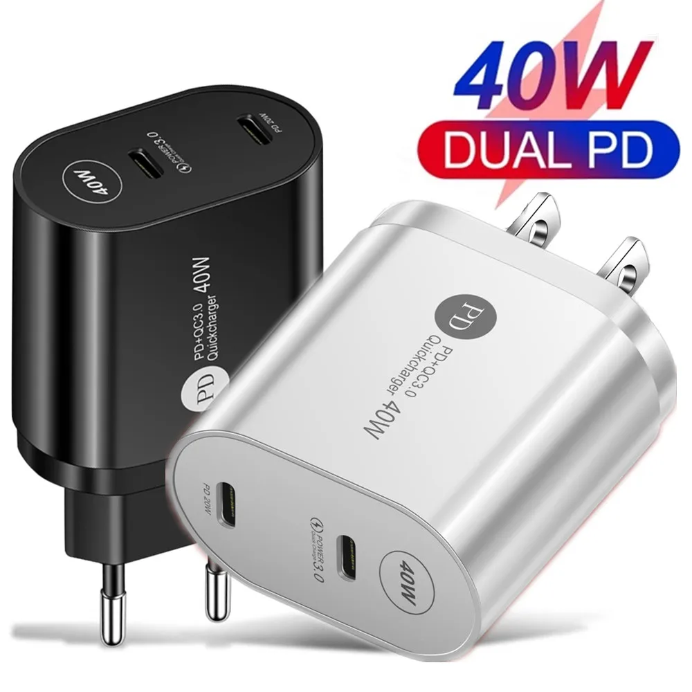 

Сетевое зарядное устройство с двумя разъемами USB Type-c и поддержкой быстрой зарядки, 40 Вт