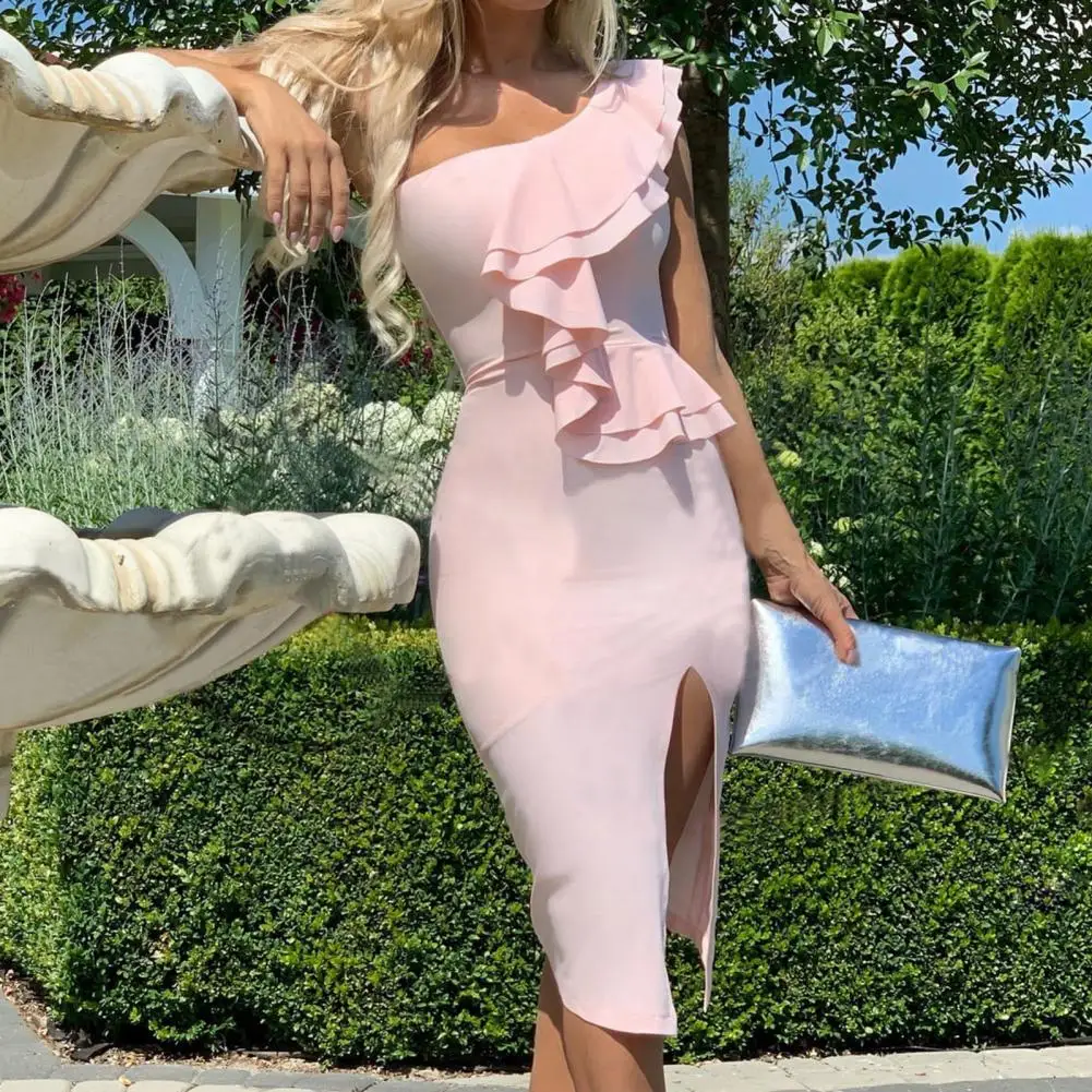 

Women Dress Comfortable Colorfast Slim Fit Split Summer Sheath Dress Lady Sheath Dress Prom Clothes