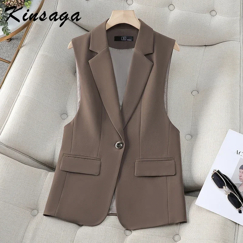 Корейский черный хаки коричневый пиджак жилет с v-образным вырезом без рукавов