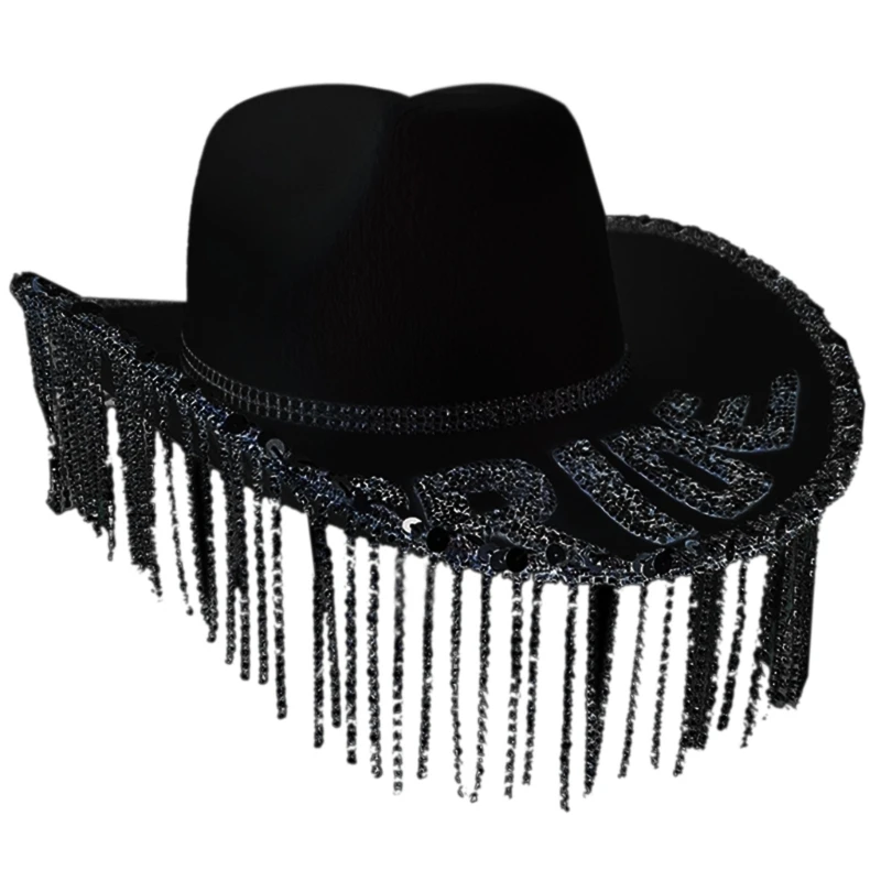 

Shimmering Tassels Cowgirl Hat Wide Brim Cowboy Hat for Bachelorette Rhinestones