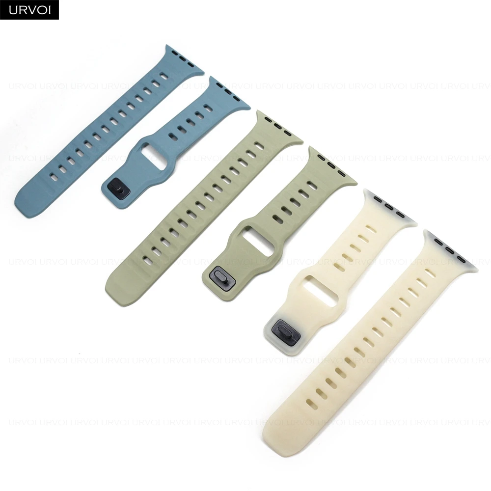 Фото Силиконовый ремешок URVOI для Apple Watch ultra 3 2 серии 11 10 9 8 7 6 SE, ремешок для iWatch 42 46 49 мм, дышащая застежка-булавка №4