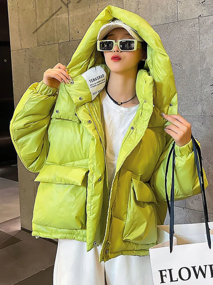 Colorful White Duck Down Winter Parka For Women Streetwear Oversize Loose Hooded Candy Color Snow Coat Windproof Jacket Women