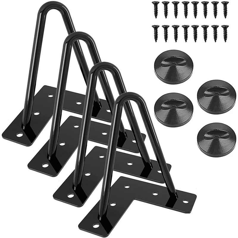 

4 Inch Hairpin Furniture Legs, Heavy Duty Metal Table Legs With Floor Protector And Screws For Cabinet, Wardrobe,4 PCS