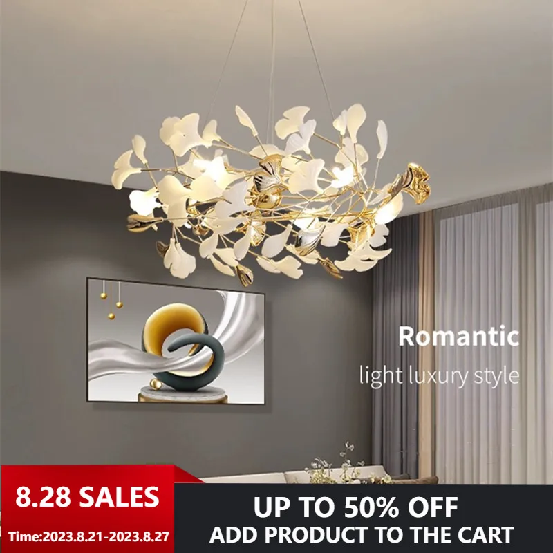 

Nordic Pendant Hanging Lamps Loft Chandeliers for Dining Room Living Room Gingko Leaves Decorations Suspension Light with G9