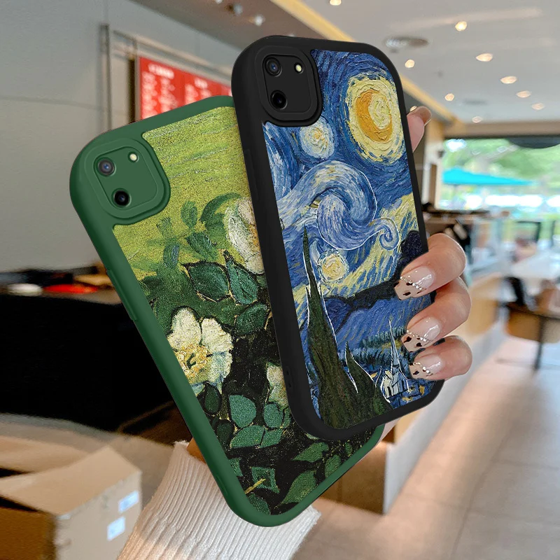 

Lambskin Leather for Realme C 11 2020 2021 12 15 20 20A 21 21Y 25 25S 25Y 31 35 Narzo 20 30A 50A Prime Cover Oil Painting Case