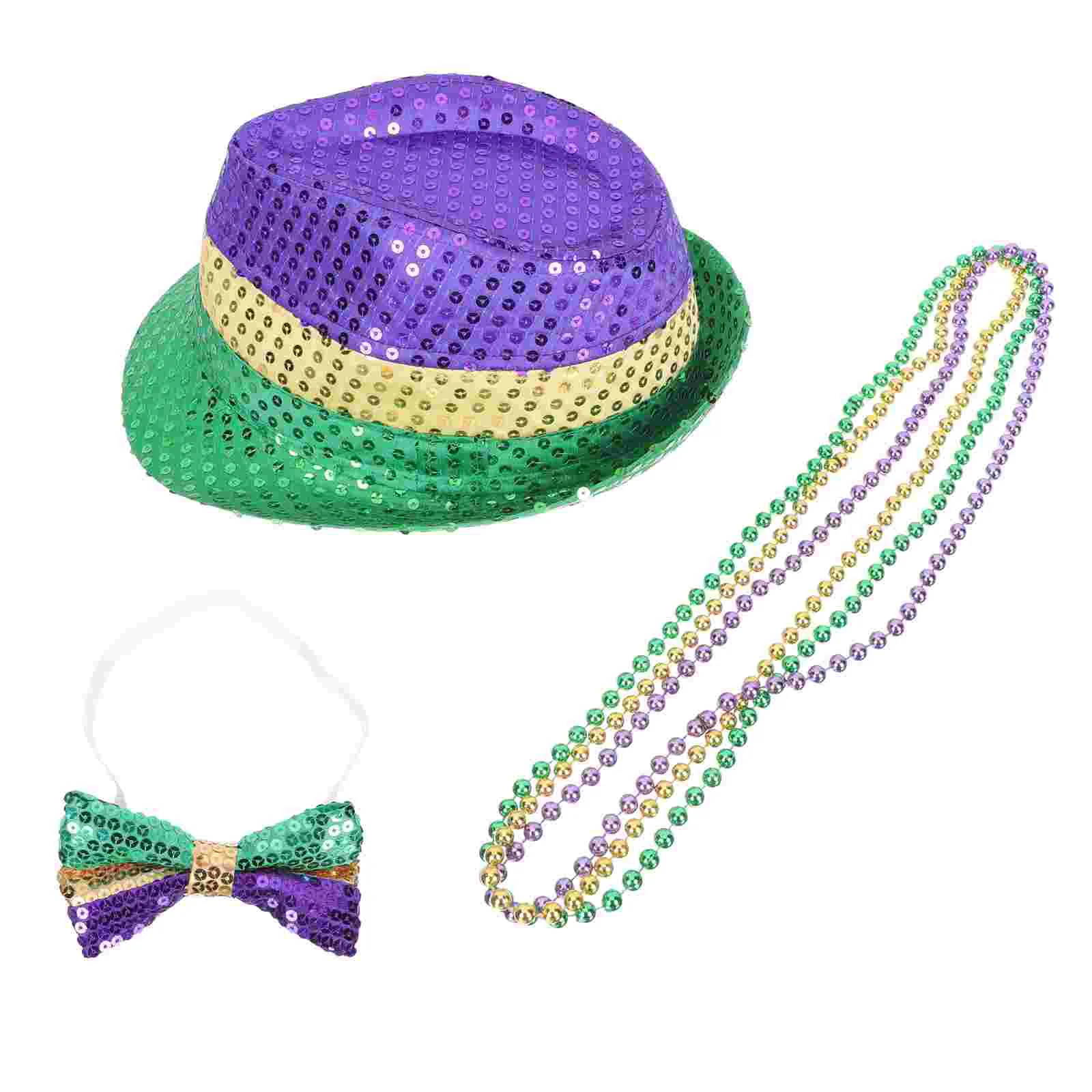 

Mardi Gras Carnival Bow Ties Outfits Party Hat Costume Beads Necklacescostumes Glitter Favors Day