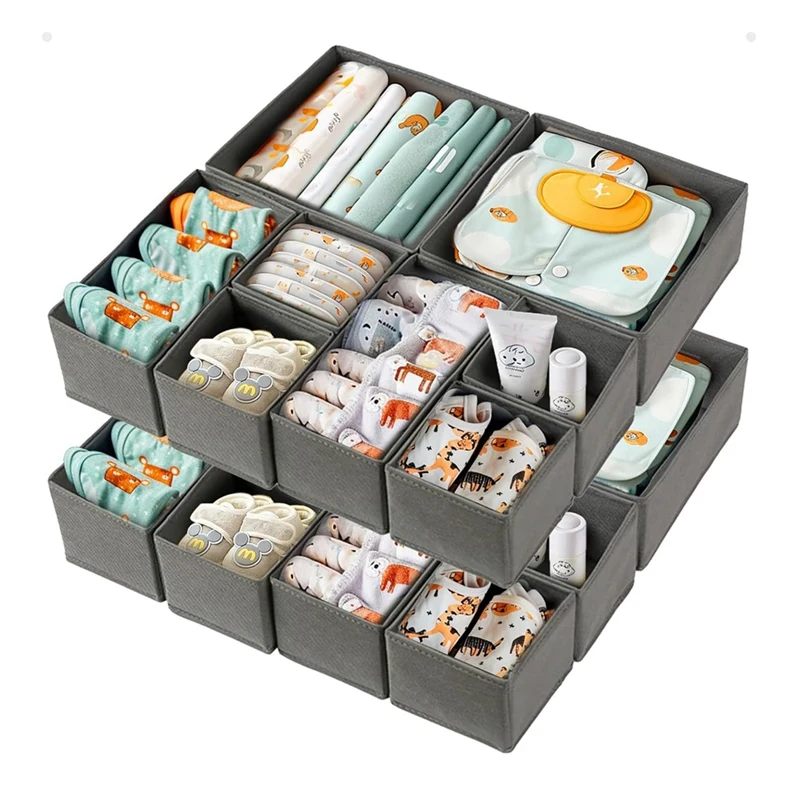 16 Pack Drawer Organizer For Baby Clothes Nursery Diaper Deep Fabric