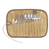 portable cutlery bag outdoor camping picnic tableware cutlery organizer home dinnerware storage bag canvas fork spoon bag
