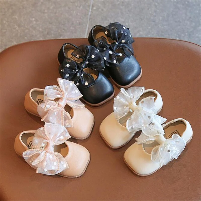 

Туфли детские кожаные на шнуровке, Нескользящие, с мягкой подошвой, с большим бантом, для принцесс, для начинающих ходить детей