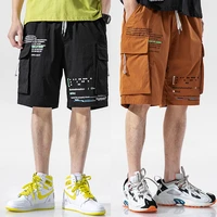 high street cargo shorts men 2022 new japan style retro drawstring bermuda teenager designer hip hop print loose shorts male