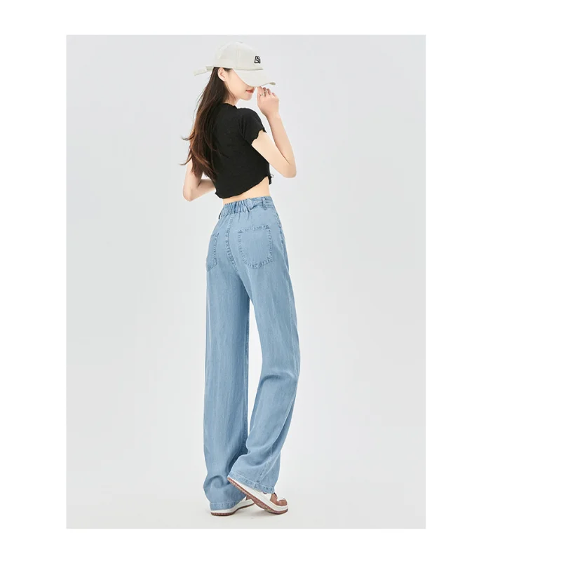 Summer Women's Flared Pants Vintage Jeans Elastic Waist Women's Pants Woman Trousers Korean Style Clothes Women Wide Leg Jeans