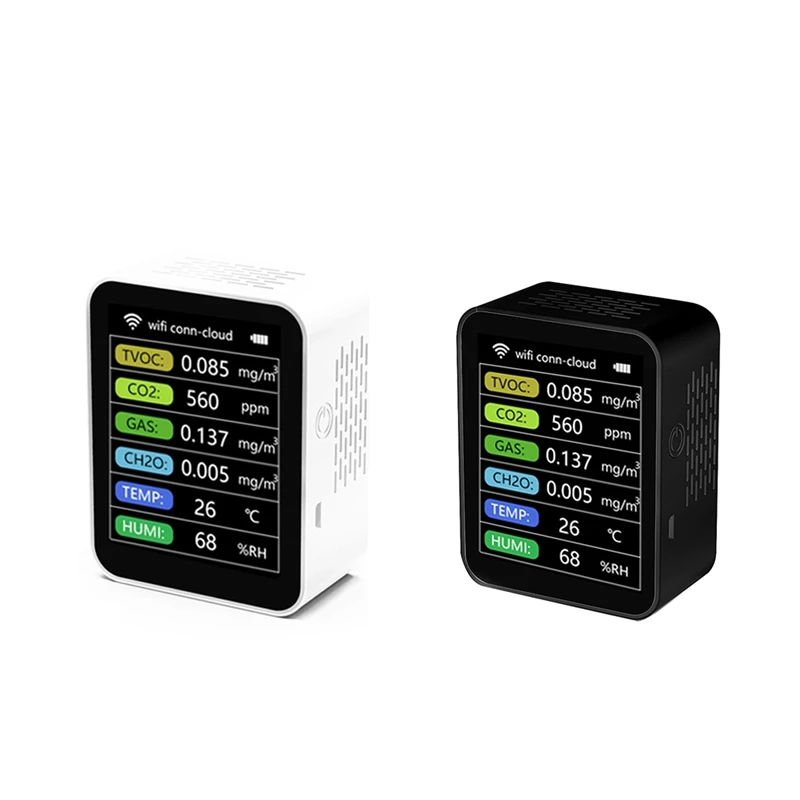 Умный Wi-Fi датчик CO2 Tuya TVOC Gas CH2O измерителя температуры и влажности черный 1