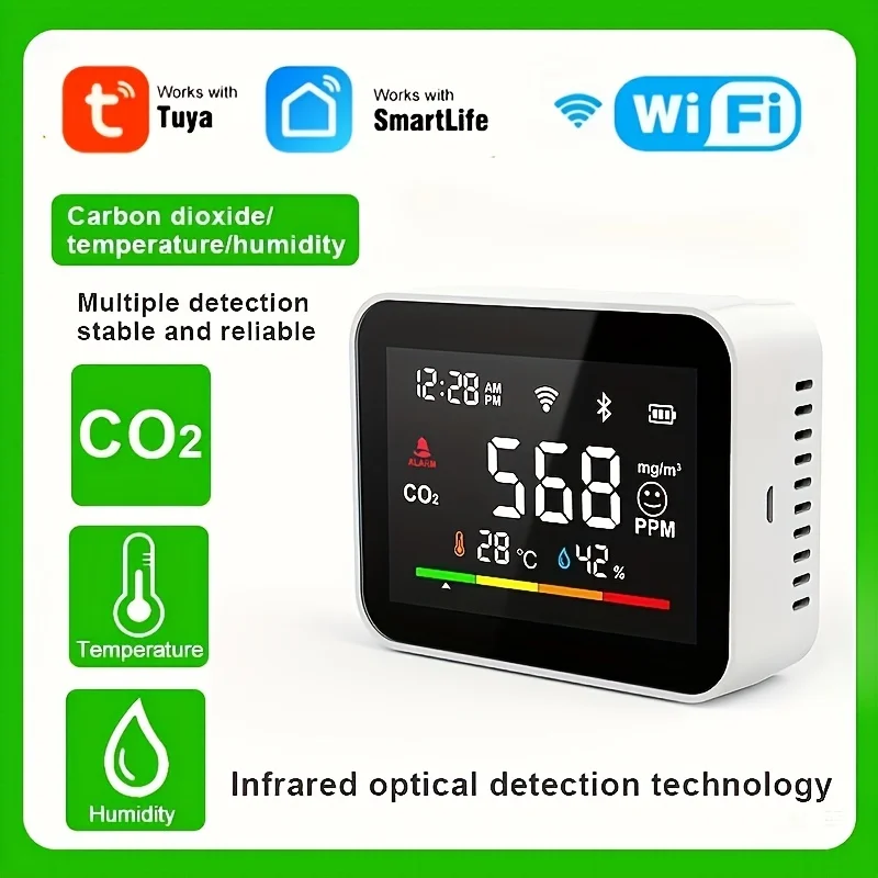 

Tuya WIFI Wall-mounted Carbon Dioxide Detector NDIR WIFI Carbon Dioxide Meter Indoor Agricultural Greenhouse Air Temperature And