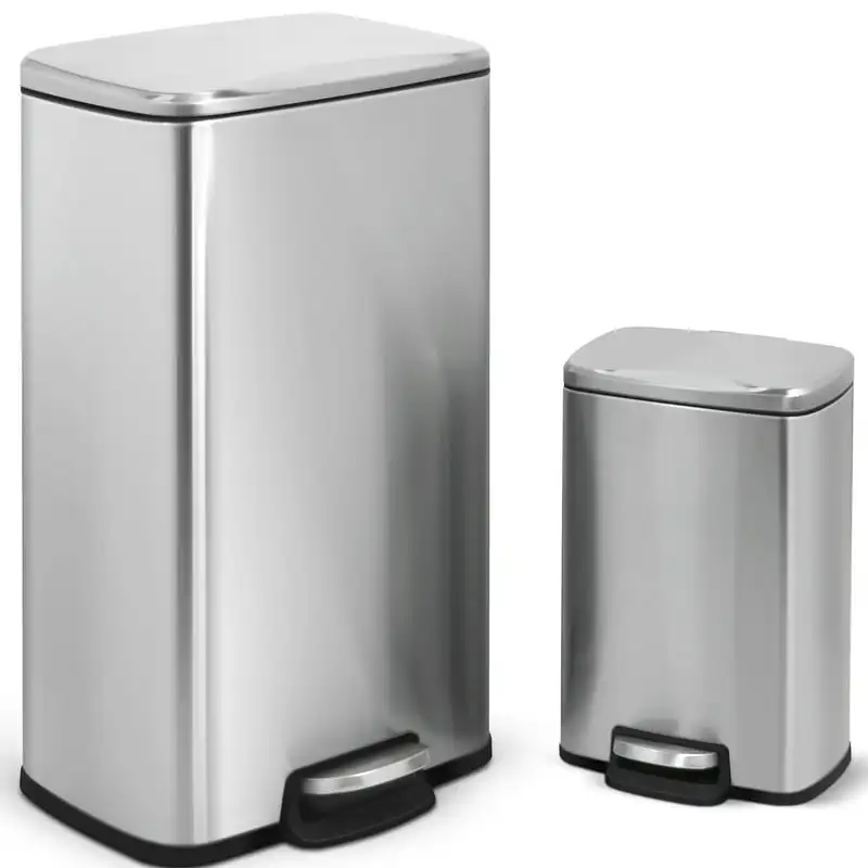 

and 1.3 Gallon Trash Can Combo, Rectangular Step On Kitchen and Bathroom Trash Can, Stainless Steel
