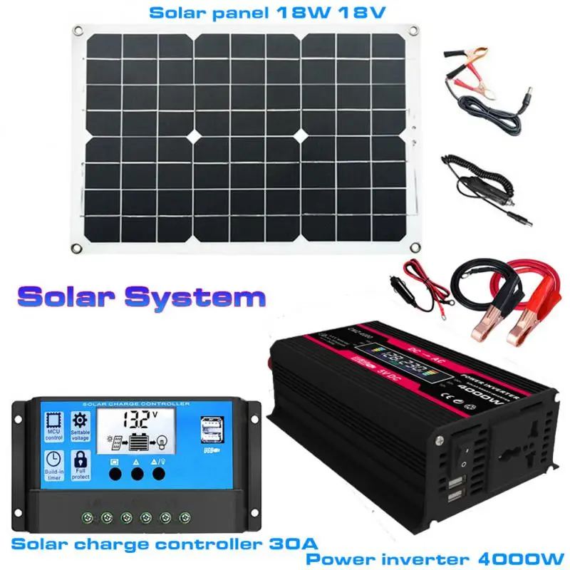 

12V To 110V220V With LED Display Voltage Transformer Modified Sine Wave Inverter 4000W Car Power Inverter Solar Panel System Kit