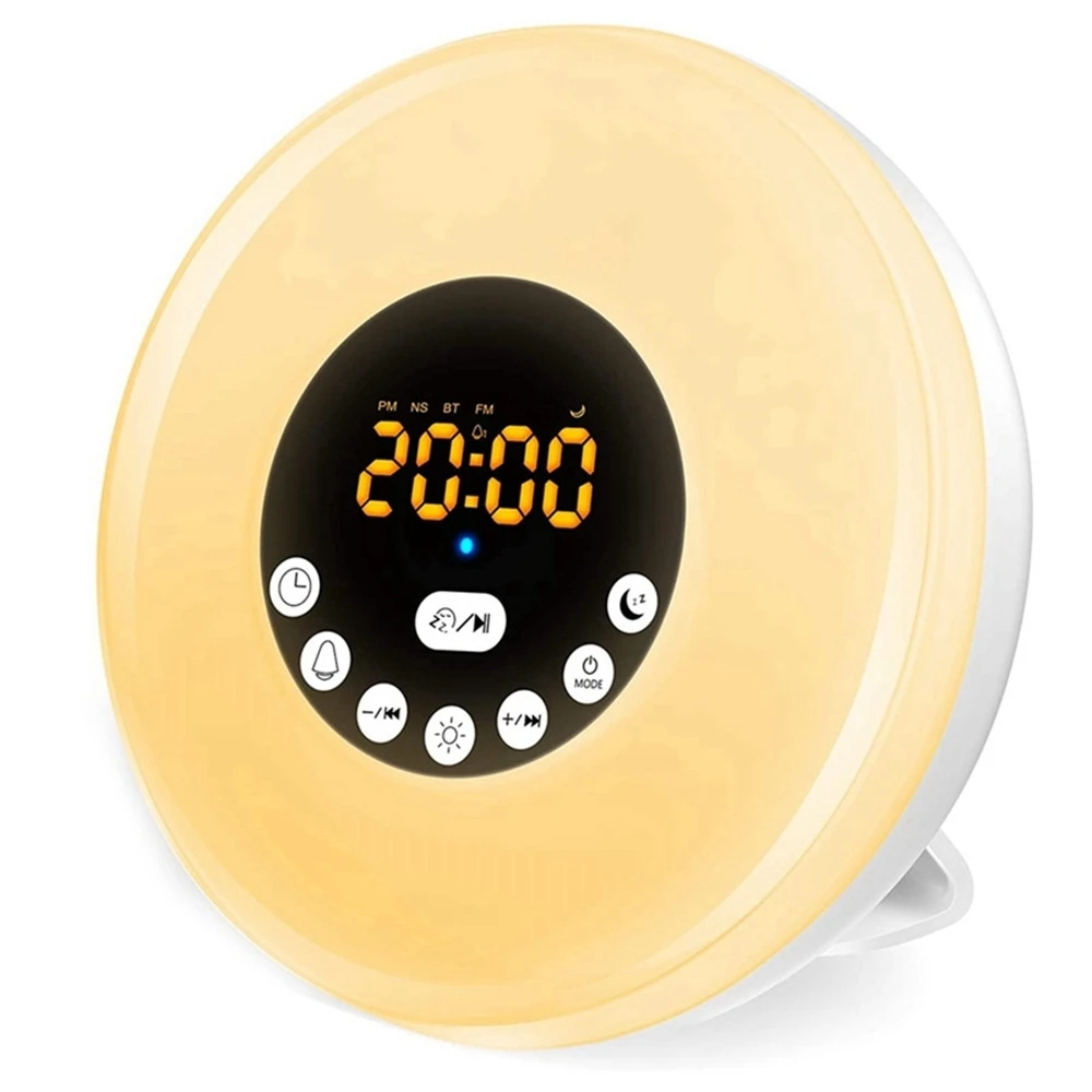 

Wake Up Light,Bedside Sunrise Alarm Clock Night Light,Dimmable Warm & Colorful Light,Natural Sounds,FM Radio