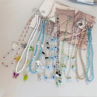 2022 korea summer sweet colorful beaded flower charm choker necklace for women butterfly boho cute short aesthetic jewelry