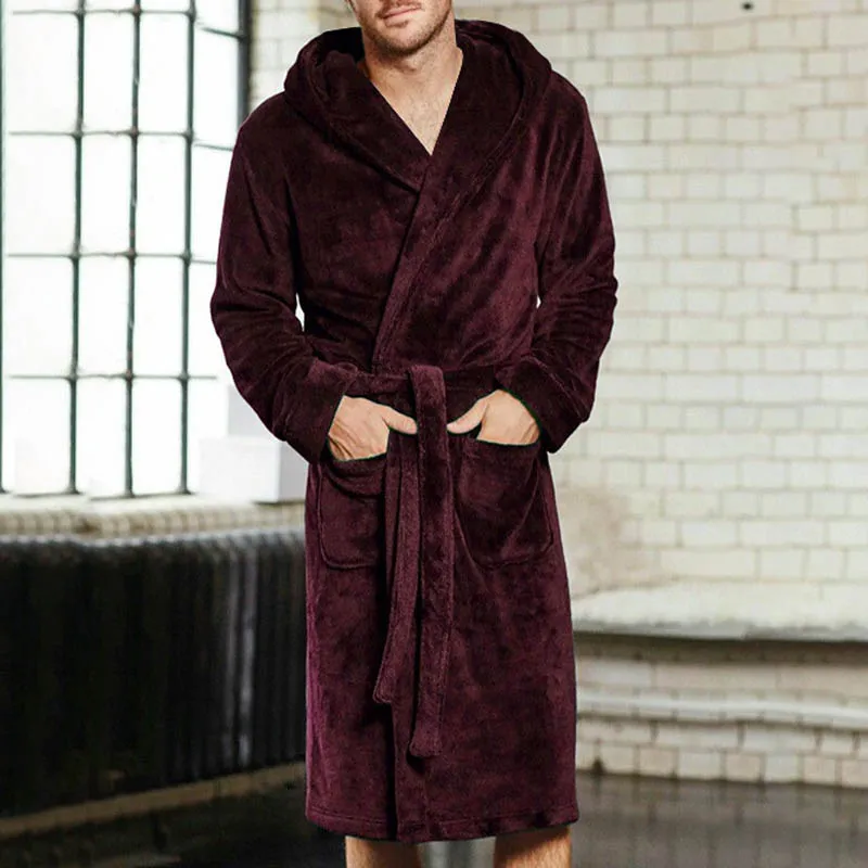 Helisopus Autumn and Winter Men's Winter Warm Bathrobe Thickened Plush Shawl Bathrobe Loungewear Long-sleeved Robe Jacket