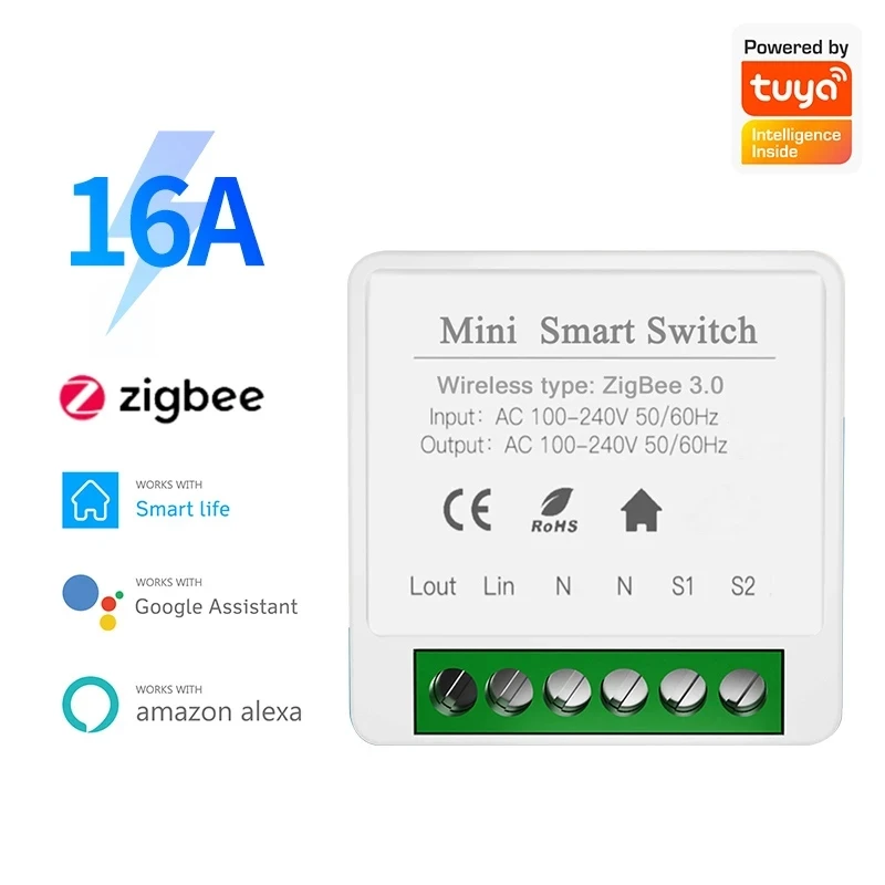 

DIY Mini Smart Switch16A Zigbee 3.0forTuya Smart Life Timing Wireless Control Relay Automation Work with Alexa Google Home Alice