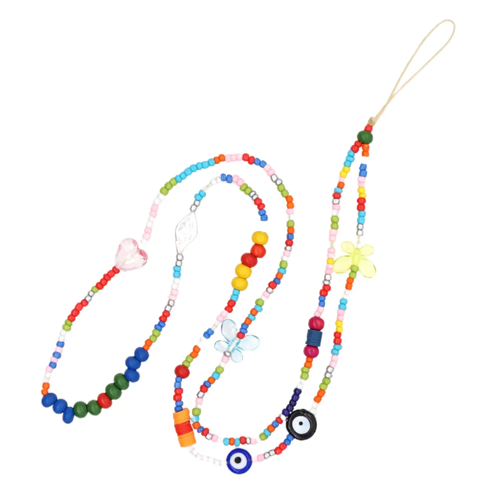 

Phone Wrist Lanyard with Bead Charm Long Camera Hanging Rope Anti-lost Phone Chain