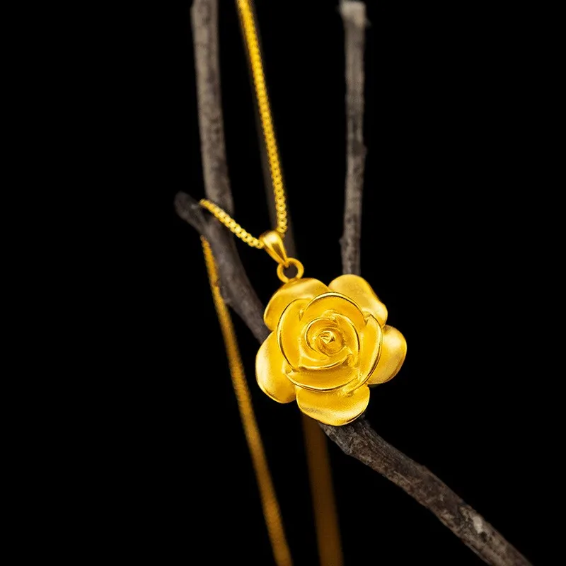 

Women's 5D Mine Sands Gold Women's High Definite Large Flower Necklace Seiko Solid Sandblasting Flower Necklace Girl